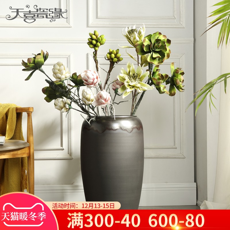 Jingdezhen ground dried flower vase restoring ancient ways is the sitting room porch villa hotel flowerpot thick some ceramic pot flower arranging furnishing articles