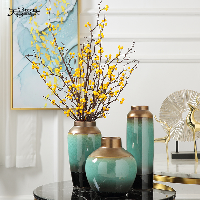 Jingdezhen modern light dry flower vase key-2 luxury furnishing articles, the sitting room porch TV cabinet table wine home decoration