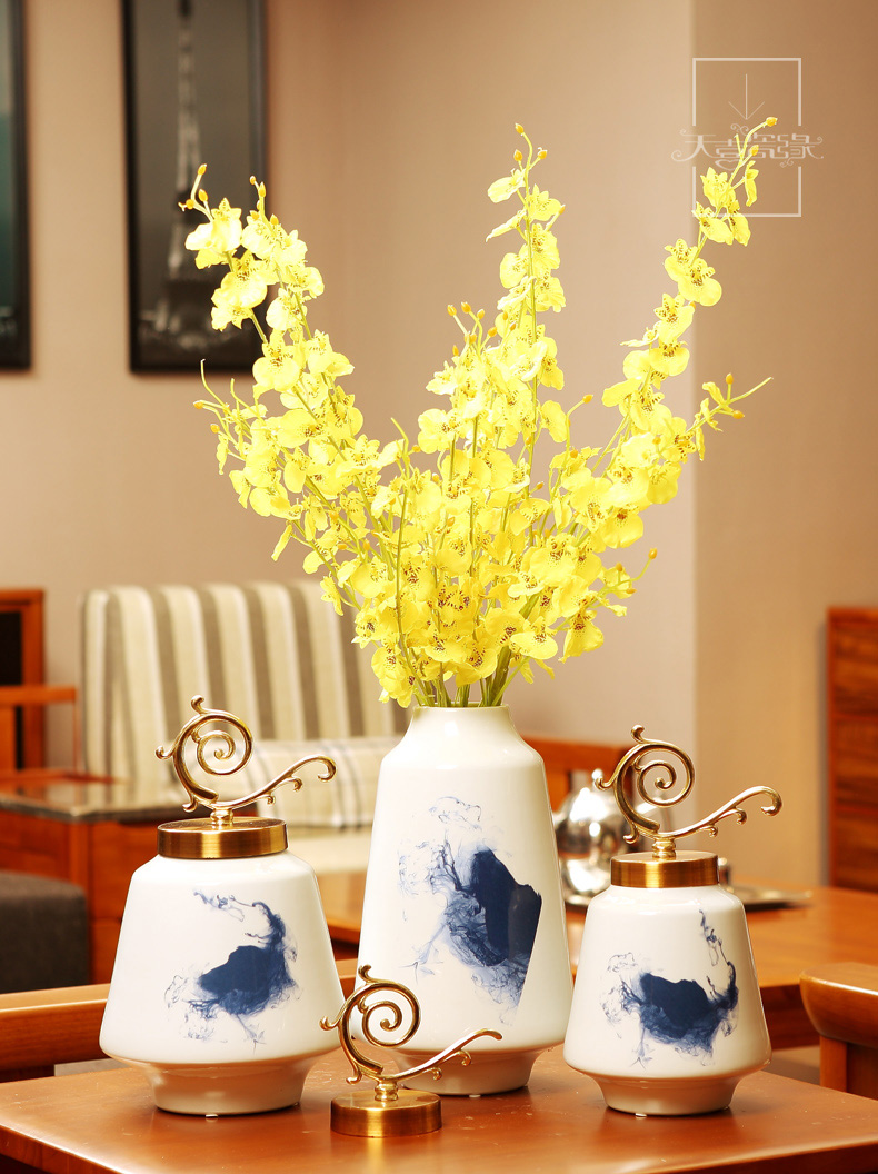 Modern new Chinese style living room ceramic vase furnishing articles American household table dry flower arranging TV ark adornment ornament