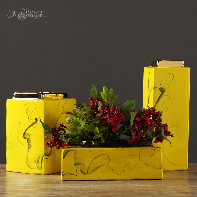 Modern Chinese zen ceramic vase of dry flower arranging furnishing articles contracted American living room TV cabinet table decorations