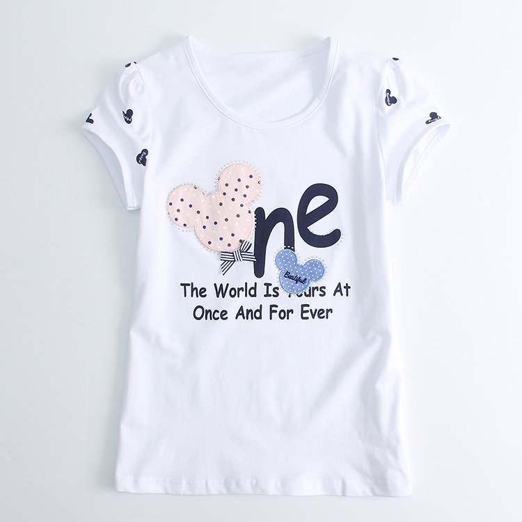 Áo thun bé gái tay ngắn cotton 2018 Mới mùa hè Đầm mới Trẻ em nửa tay áo trẻ em trắng Hàn Quốc đồ bé gái