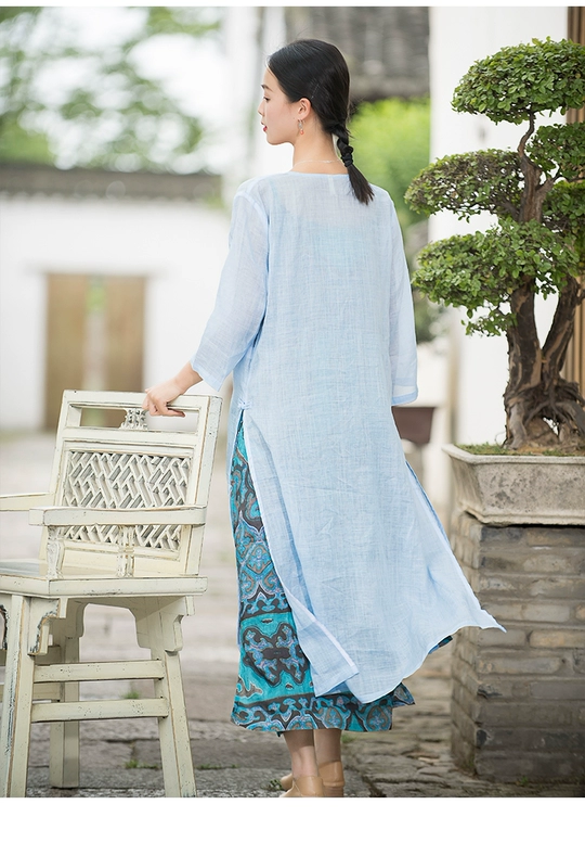 Tingsu sling váy mới phong cách dân tộc của phụ nữ mùa hè mỏng văn học váy dài váy gai váy dài giữa - Váy dài