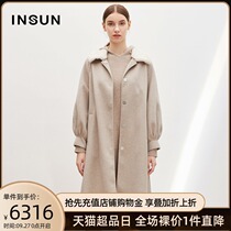 Enshang mall same mink fur collar coat sheep wool medium and long woolen coat