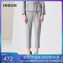 INSUN Enshang shopping mall with wool straight slim nine-point Plaid casual pants womens autumn New