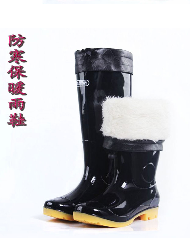 Mùa đông ấm áp đôi giày ống nam cộng với nhung cao và giày cotton dài nước không thấm nước chống trượt gân bò ủng đi mưa cao cấp