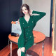 French knitted bottoming dress women's autumn 2022 new temperament ladies v-neck long-sleeved slim slit long skirt