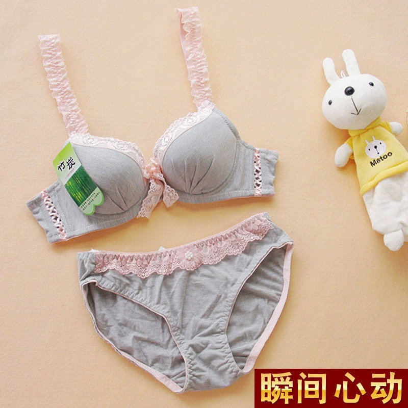 Nhật Bản cotton than tre thấm hút mồ hôi viền ren nhỏ tập hợp sexy nữ dễ thương đồ lót nữ áo ngực bộ - Bộ đồ lót