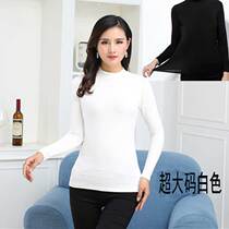 Half high collar Mordale women long sleeve base shirt spring and autumn thin fat mm slim tight white plus size T-shirt