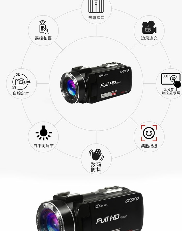 Máy ảnh Ordro / Ouda Z82 Máy ảnh kỹ thuật số HD chuyên nghiệp 4K siêu rộng góc kinh doanh chống rung DV máy quay vlog 2020