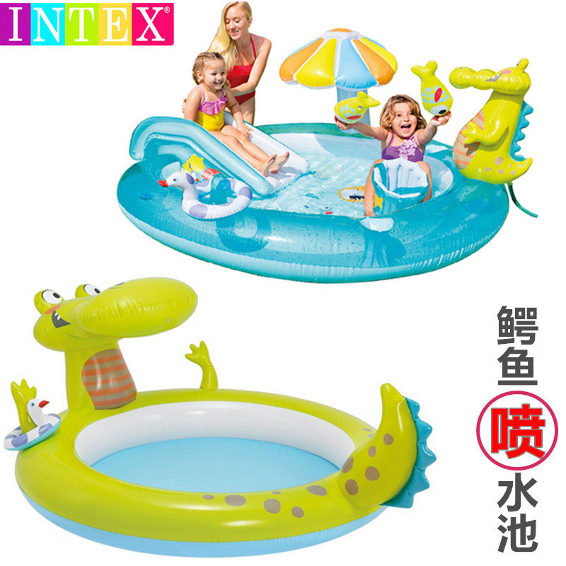 Children's swimming pool home thickening family water park INTEX crocodile inflatable water splash pool with slide