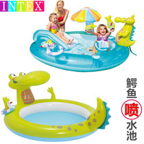 Childrens swimming pool home thickened family water park INTEX crocodile inflatable water jet pool with slide