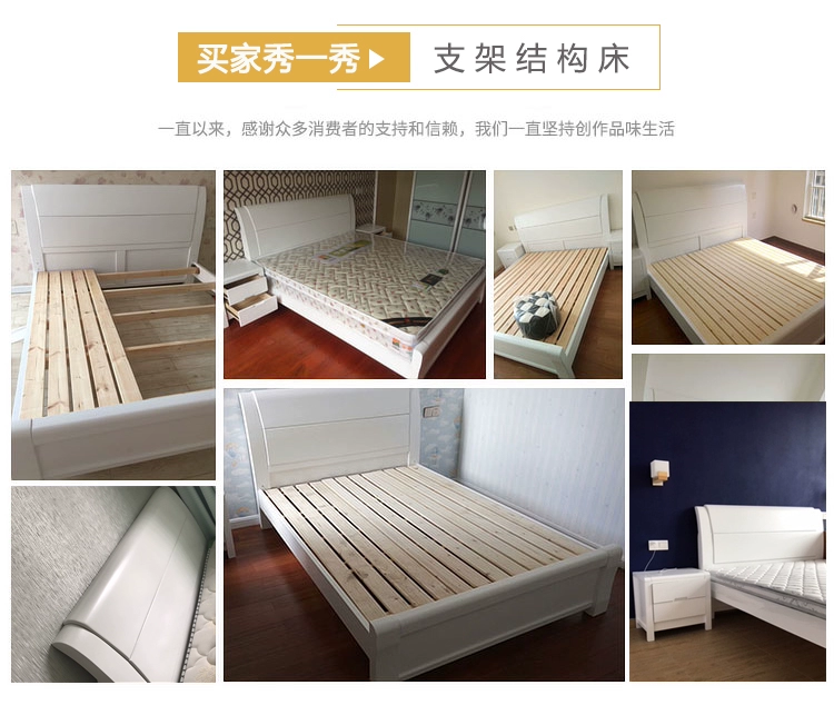 giường gỗ màu trắng hiện đại phòng ngủ nhỏ gọn giường đôi 1,8 m 1,5 m cao đôi master bedroom hộp lưu trữ giường - Giường