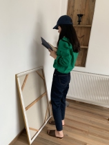 Second change chopsticks legs dark blue thin cover meat nine-point straight jeans