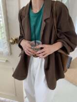 ALittleOrange Autumn new vintage chestnut brown simple casual blazer