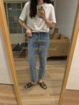 A Little Orange color giant good-looking Korean high-waisted straight retro skinny nine-point jeans