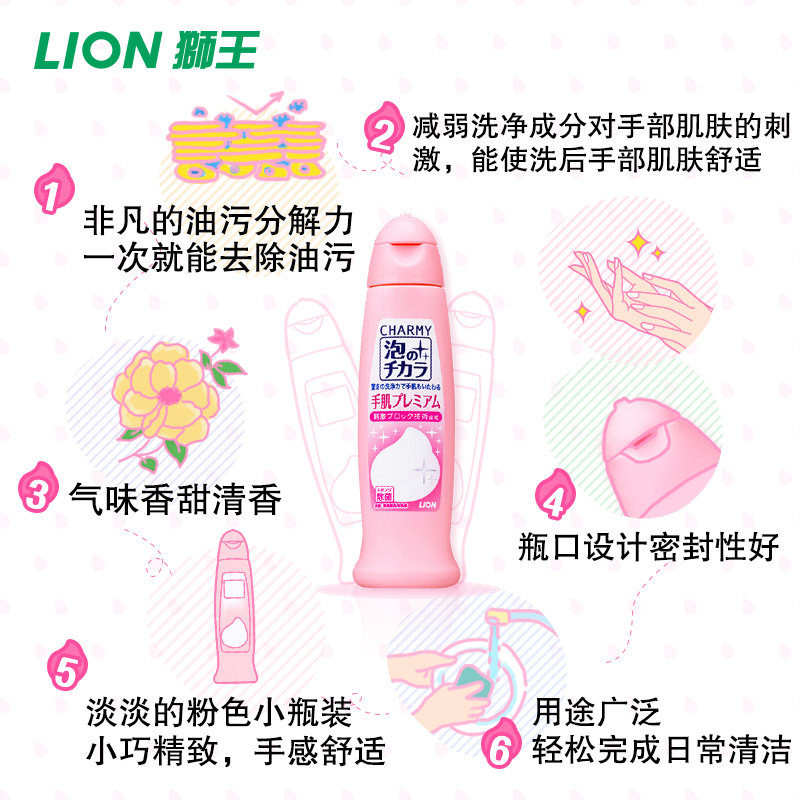 日本产 Lion 狮王 CHARMY泡沫护手洗洁精 240ml*4瓶 双重优惠折后￥57.8包邮