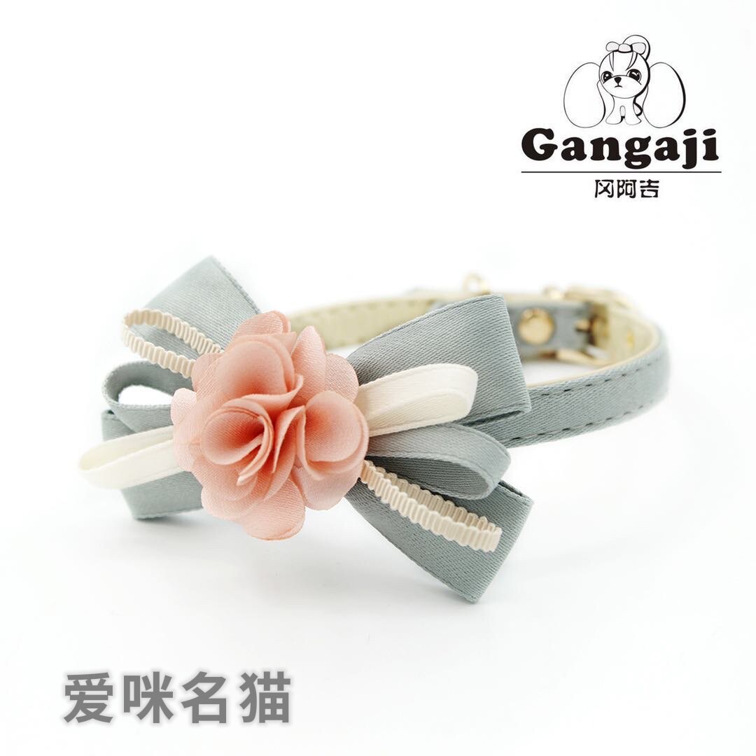 Gaokaji Korean tie net red inlaid flower neck ring Pet decoration cute neckline with cat dog anti-loss traction rope Item ring