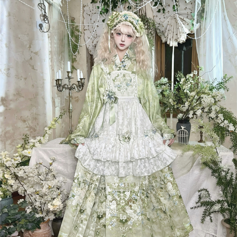 Huaxianji【Little Sheep Manor】Original Hanfu Pipa Sleeve Horse Face Skirt Han-Yang Fusion Set 2026 New Model Huaxianji【Little Sheep Manor】Original Hanfu Pipa Sleeve Horse Face Skirt Han-Yang Fusion Set 2026 New Model