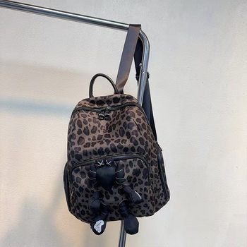 Trendy women's bag, new backpack, leopard print nylon backpack, cute doll shoulder bag, casual and versatile commuter bag