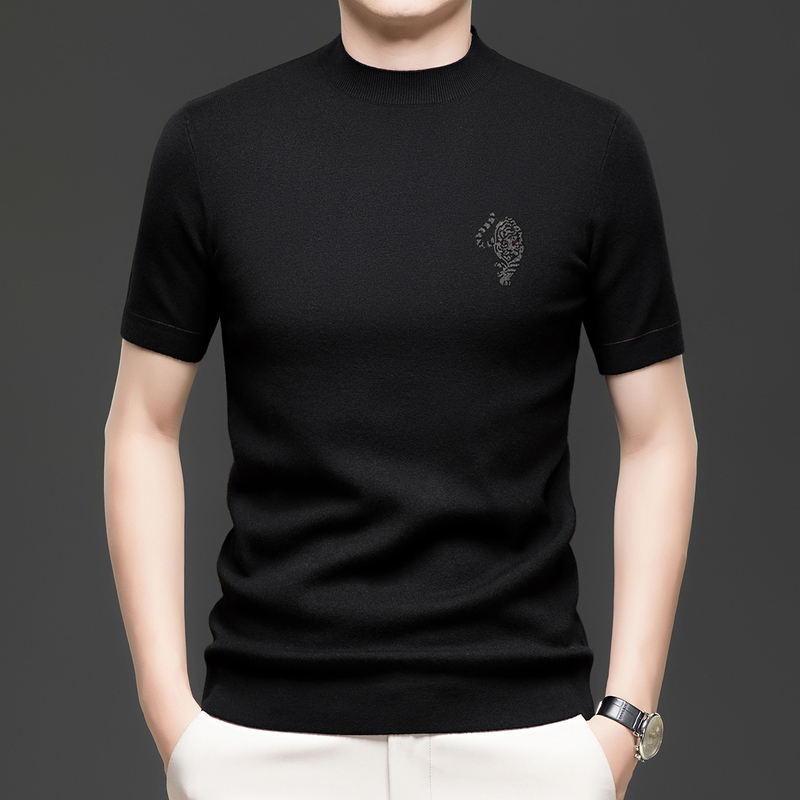 Fashionable Versatile Short-Sleeve Knit Sweater for Men, Casual Trendy Slim-Fit Half-Sleeve Undershirt Top for Men