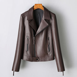 2025 Haining New Spring and Autumn Genuine Leather Jacket for Women, Short Slim-Fit Sheepskin Biker Jacket, Fashionable Leather Coat