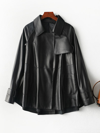 Haining Genuine Leather Women's Casual Loose Tops Spring and Autumn Korean Style First Layer Sheepskin Versatile Slimming Large Size Jacket