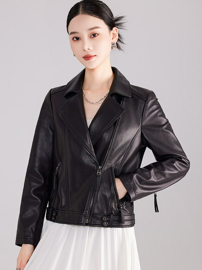 Spring and Autumn Haining Genuine Leather Jacket Women's Short High-end First Layer Sheepskin Slim Jacket Temperament Versatile Slim Jacket