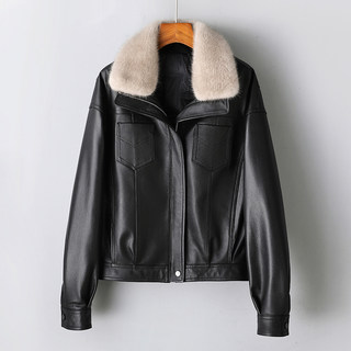 2025 New Style Calfskin Goose down Jacket for Women, Short Loose Coat, Genuine Leather Mink Fur, Korean Style, Thickened and Warm