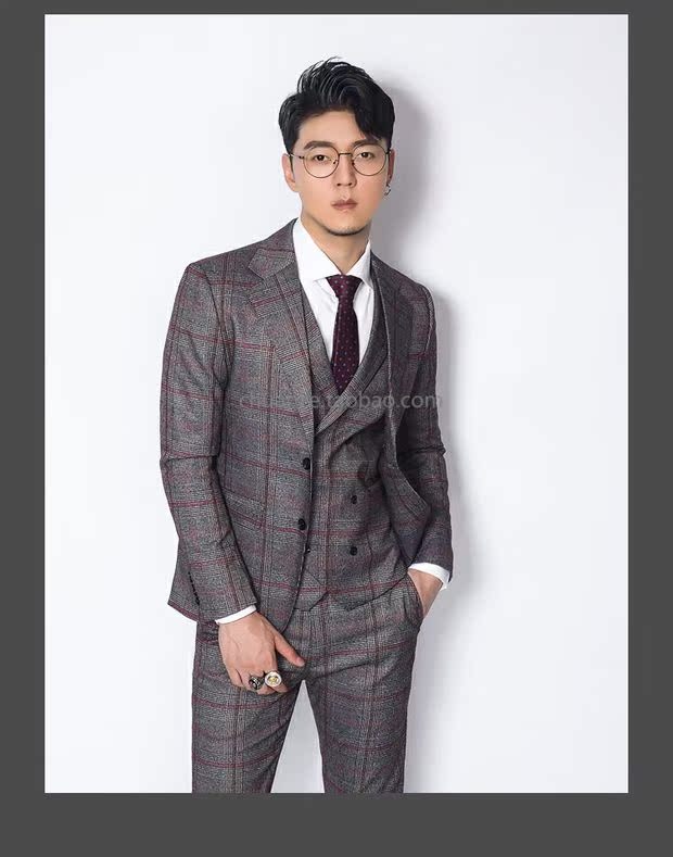 Chuan Ze retro Anh kẻ sọc phù hợp với bộ đồ nam 2018 phiên bản Hàn Quốc của bộ đồ hai mảnh Slim giản dị phù hợp với thủy triều sơ mi nam