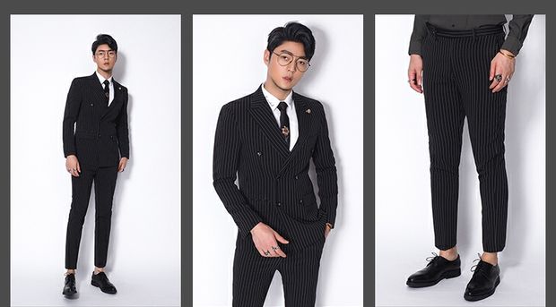Bộ đồ hai dây sọc đen trắng của Kawasawa phù hợp với áo hai dây nam 2018 đồ vest nam