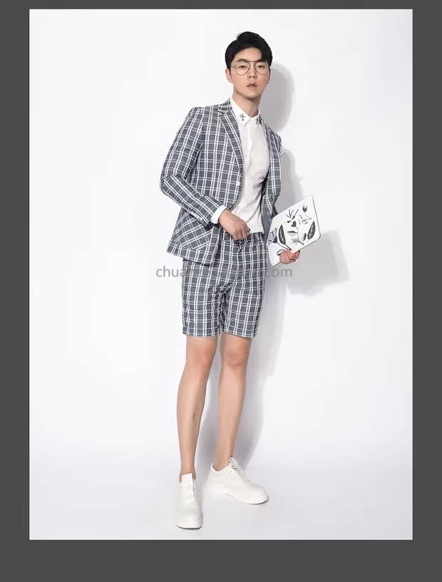 Chuan Ze cotton và linen mỏng phù hợp với quần short nam 2019 Xia Yinglun gió xám kẻ sọc thời trang quần âu - Suit phù hợp quần tây nam công sở