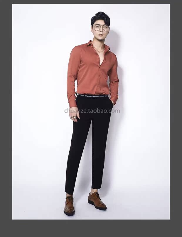 Chuan Ze lụa cotton trơn dài tay áo mỏng thanh niên Hàn Quốc nam mùa thu mới màu rắn chống nhăn áo thủy triều áo sơ mi nam form rộng