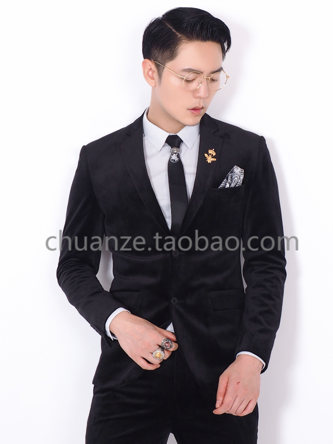 Kawasawa tùy chỉnh mùa thu và mùa đông áo khoác nam Hàn Quốc sang trọng đơn giản màu đen vàng nhung mỏng phù hợp với nam vest nam đẹp