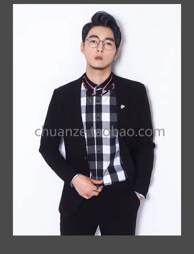 Bộ đồ vest nam Chuan Ze hai mảnh phù hợp với quần rắn màu Xiaoxi Slim Hàn Quốc phù hợp với màu đen cổ điển áo len nam