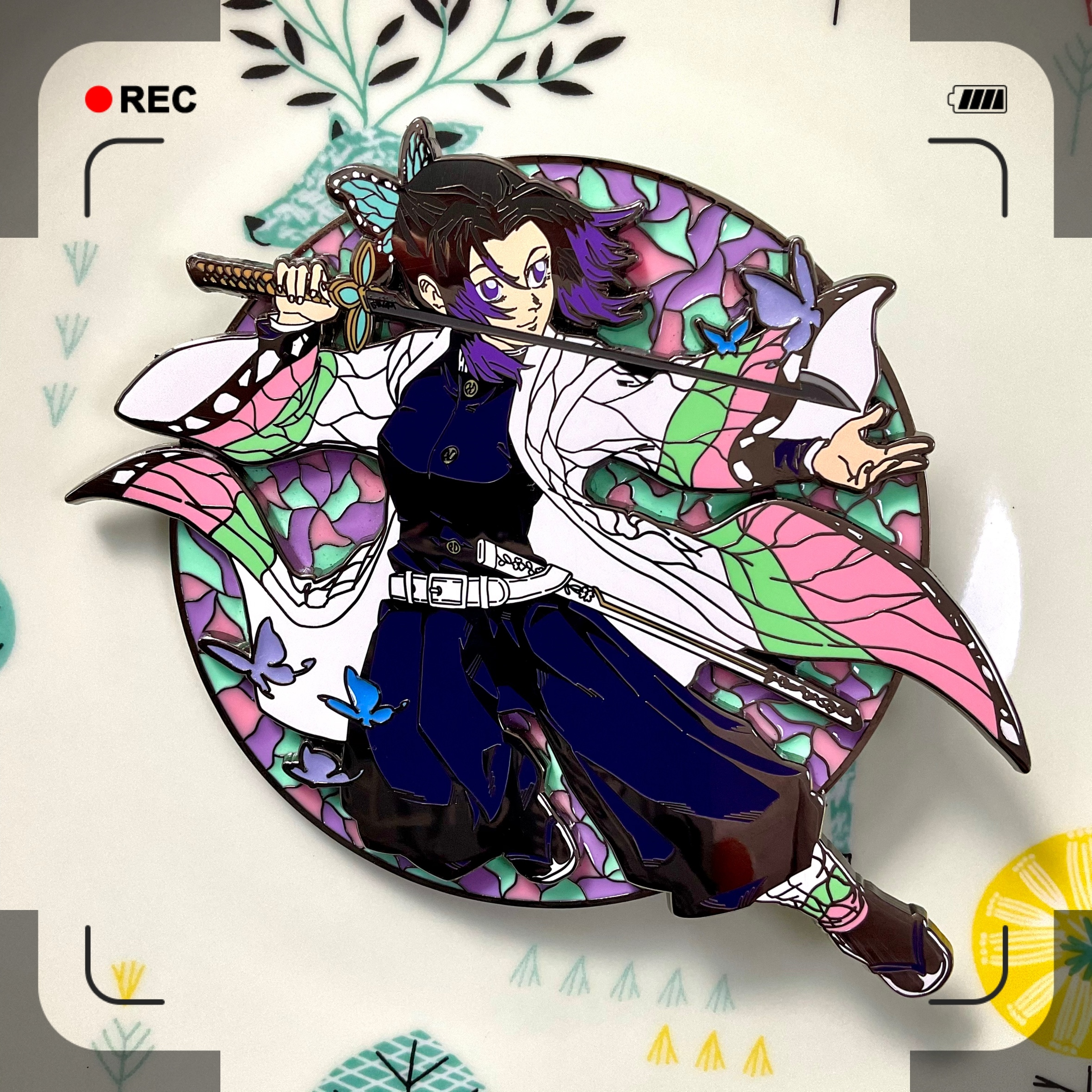 Red And Green Butterfly & 12CmTaiyi goods in stock New products ghost Extinguish Blade of butterfly Shinobi insect column Imitation enamel Hollow out Boutique Collection Metal badge Brooch