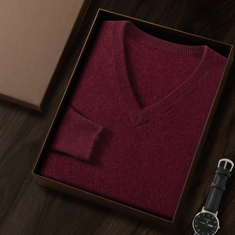Fashionable High-End Light Luxury Pure Cashmere Sweater for Men, V-Neck, Warm and Thick, 100% Goat Cashmere Knit, Versatile Base Layer Sweater Fashionable High-End Light Luxury Pure Cashmere Sweater for Men, V-Neck, Warm and Thick, 100% Goat Cashmere Knit, Versatile Base Layer Sweater