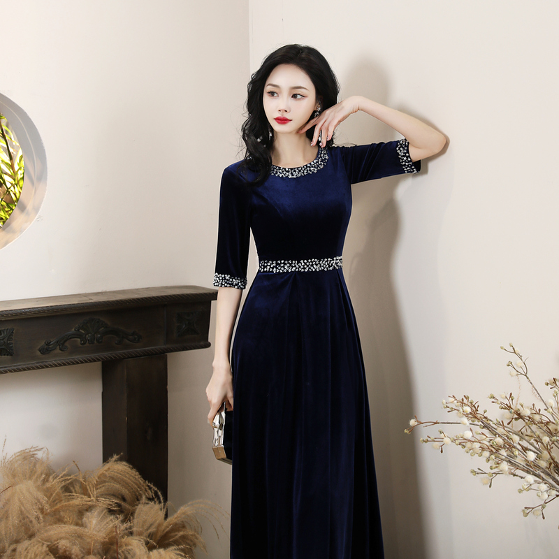 Blue Velvet Choir Performance Costume Conductor Runway Vocal Arts Exam Host Long Elegant Dress Long Gown Blue Velvet Choir Performance Costume Conductor Runway Vocal Arts Exam Host Long Elegant Dress Long Gown