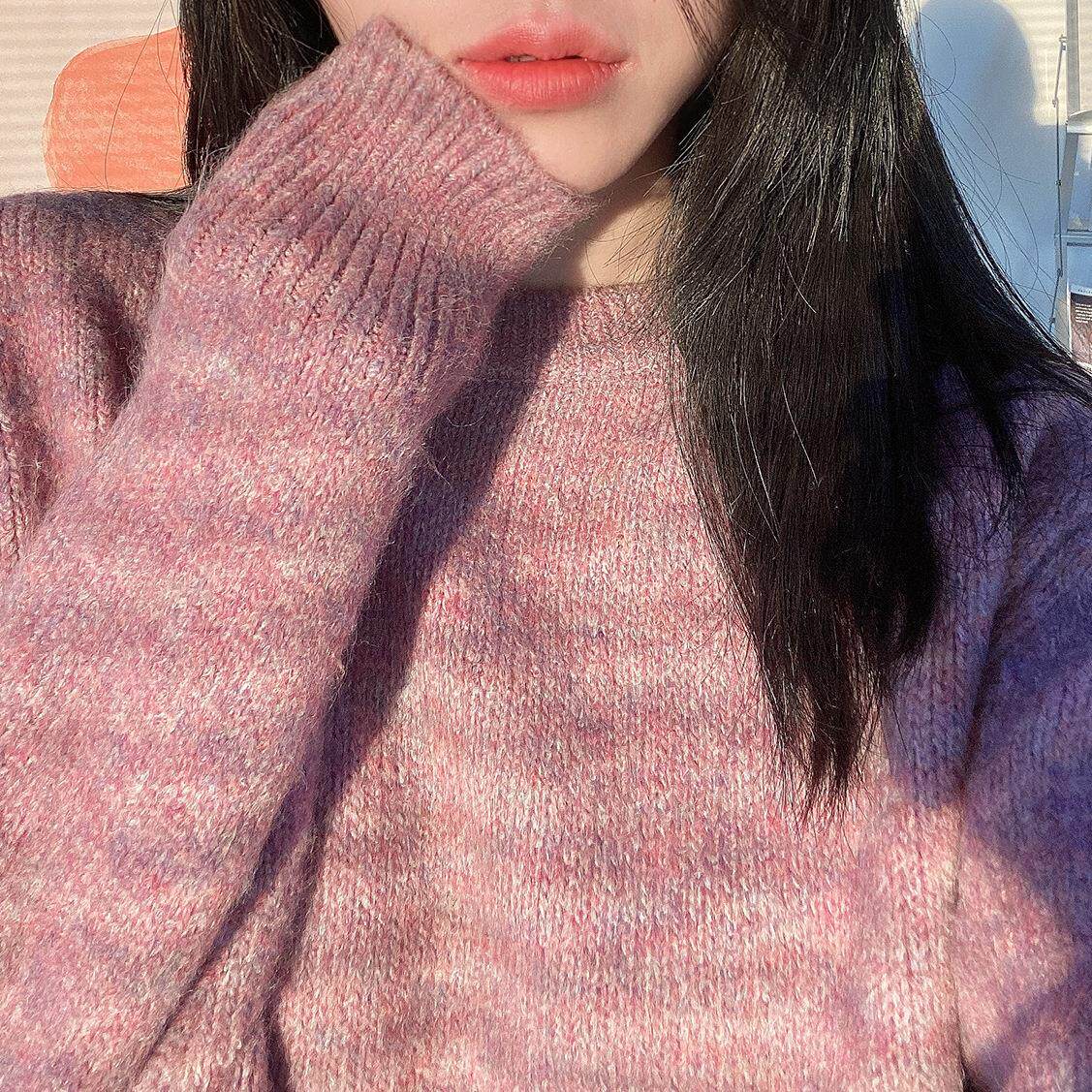 Maje Koce Smoky Purple Soft Sweater Loose Lazy Style New Year's Sweet Long Sleeve Round Neck Pullover - Taobao