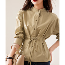 Maje Koce spring new cotton small stand collar long-sleeved shirt womens French waist OL casual Japanese top