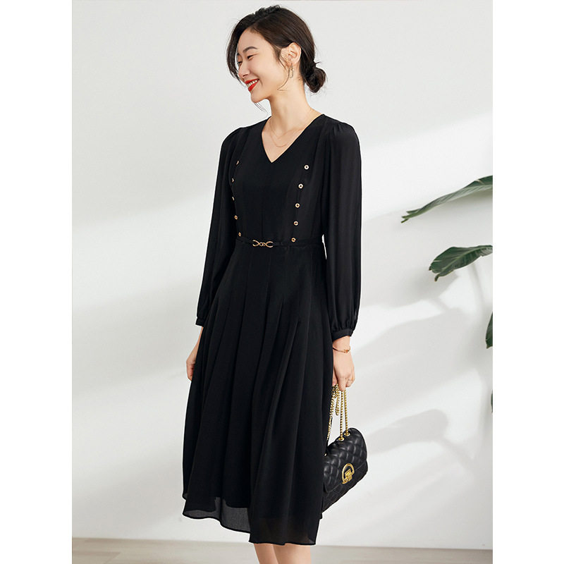 Maje Koce silk dress is thin 2022 spring new tie waist temperament Hepburn little black dress