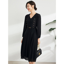 Maje Koce silk dress is thin 2022 spring new tie waist temperament Hepburn style little black dress