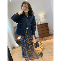MajeKoce niche design feeling loose and thin cotton denim jacket buttoned lapel washed jacket long-sleeved short coat