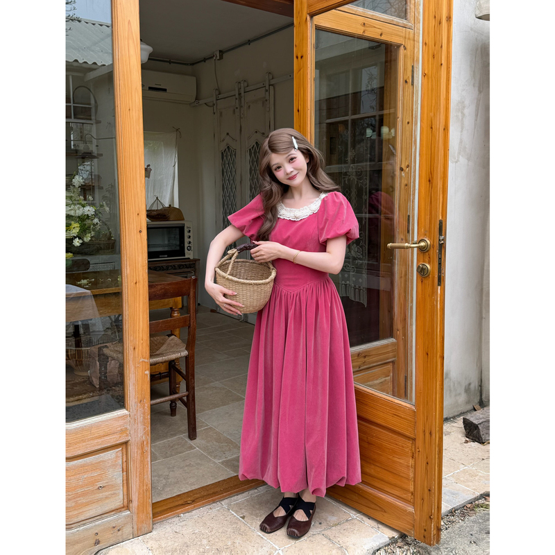 Lu Heqi Velvet Prelude French Retro Court Style Puff Sleeve Dress Women's Waist-Cinching Long Skirt Lu Heqi Velvet Prelude French Retro Court Style Puff Sleeve Dress Women's Waist-Cinching Long Skirt