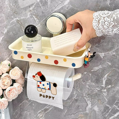 Коробка для туалетной бумаги в горошек для щенка без перфорации, настенная присоска, держатель рулона бумаги, стеллаж для хранения в ванной комнате, коробка для салфеток