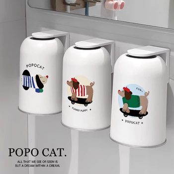Cute Dachshund Magnetic Mouthwash Cup Bathroom Family of Three Toothbrush Cups Wall-Mounted Stainless Steel Tooth Cup Wash Cup