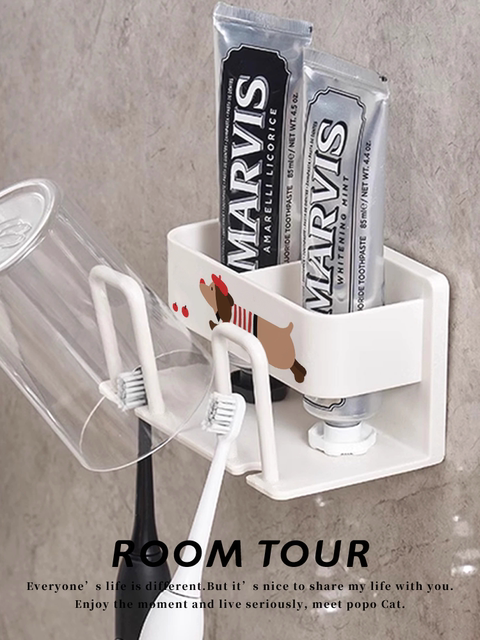 Dachshund Toothbrush Holder, Family of Three Mouthwash Cup Holder, Toothbrush Stand, Bathroom Iron Art Toothbrush Storage Rack
