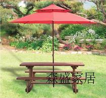 Pure solid wood carbonized one-piece table and chair courtyard table open-air park leisure solid wood table and chair outdoor furniture coffee table