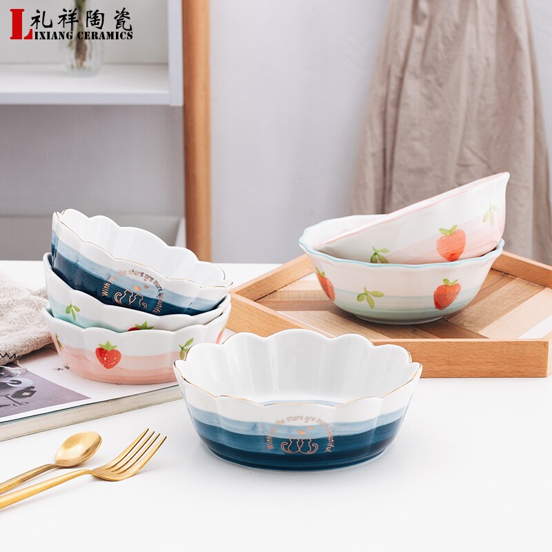 Creative Ceramics Nordic Salads Bowls Fruit Bowls Breakfast Ceramic Bowls Sweet bowls Home Lovely eating bowls Bubbling Noodles Bowl