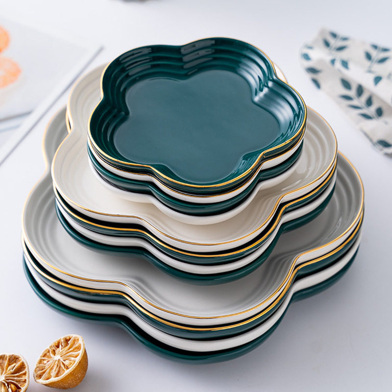 Simple fashion ceramic plate creative flower braid shape Nordic home fruit dessert dessert plate breakfast plate set