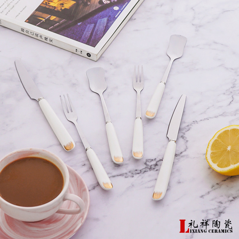Minima Creative Ceramic Stainless Steel Small Knife small fork Spoon Cake Knife Fork Sweet small fork spoon Snack Small Fork Spoon